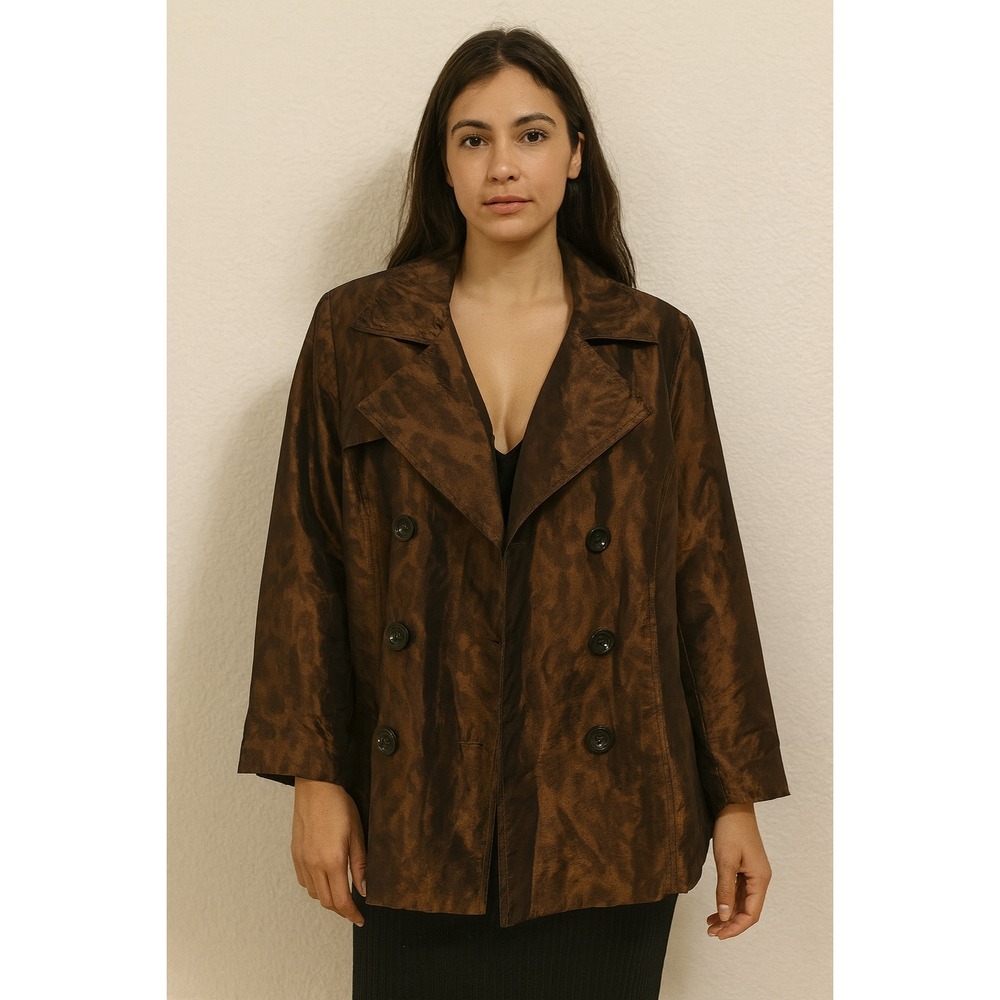 Scott Taylor Leopard Print Metallic Brown Blazer Jacket Women's L